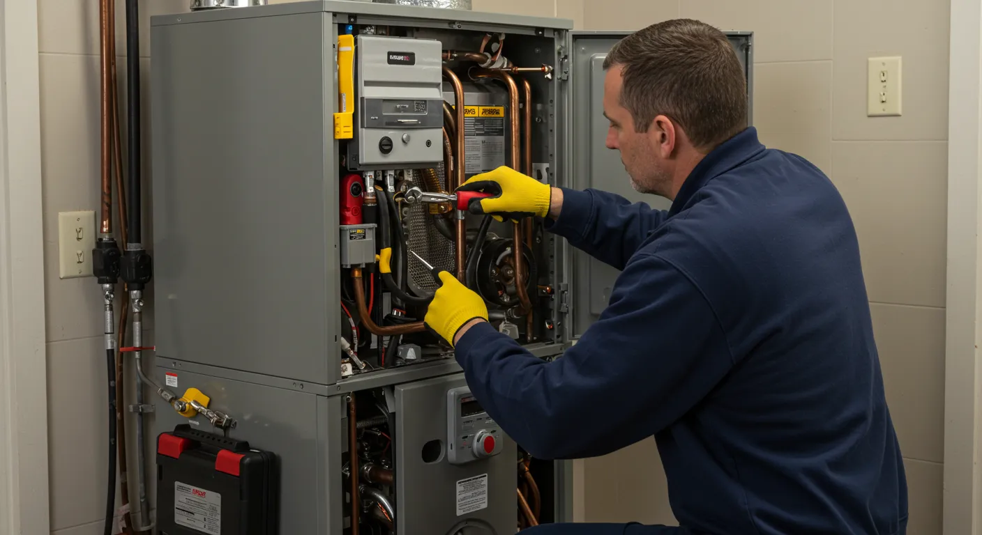 New residential gas furnace installed in an Aurora home
