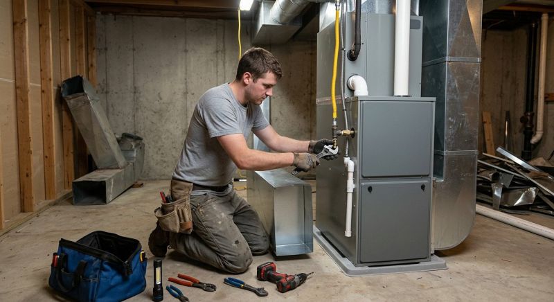 PeakLine technician servicing a gas furnace in an Aurora, CO home