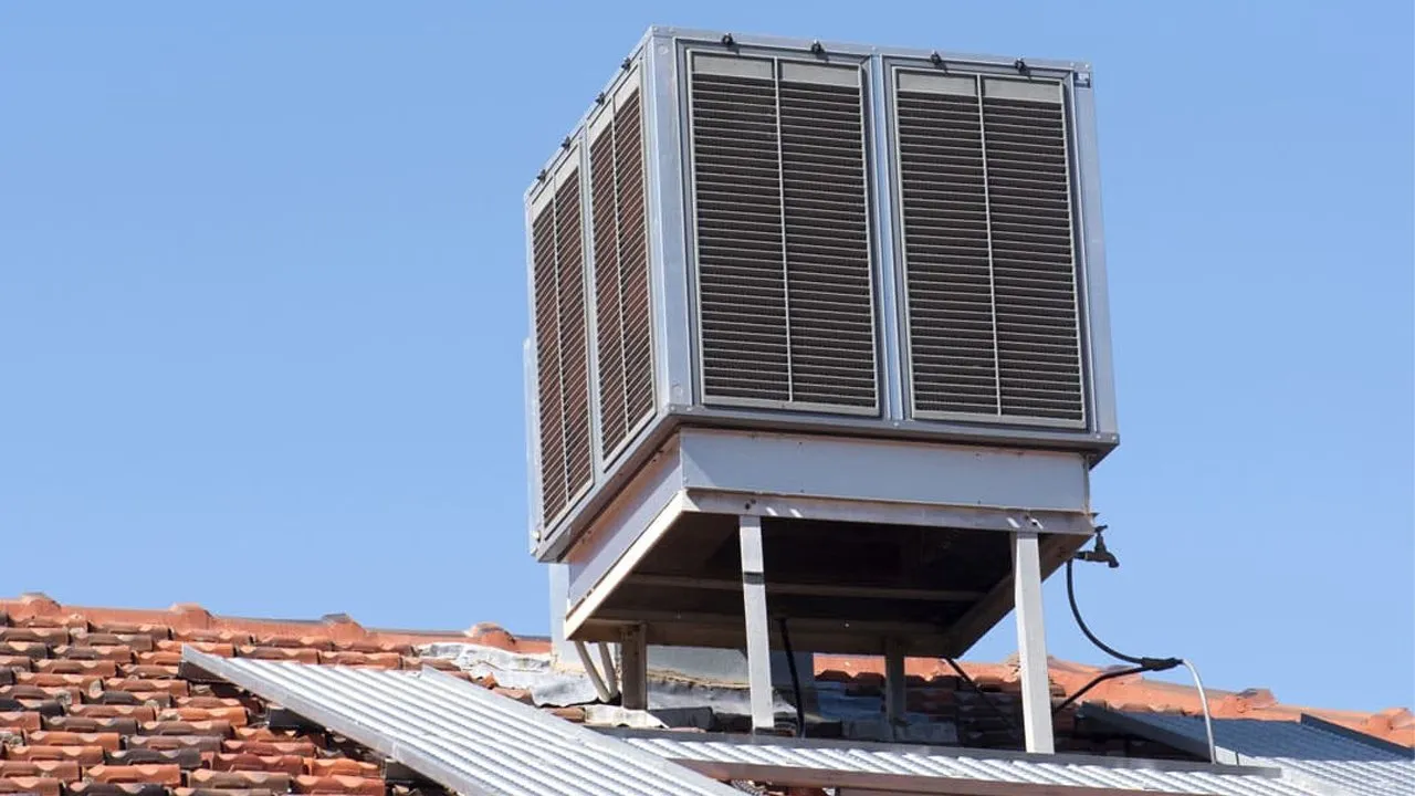 Rooftop evaporative (swamp) cooler on an Aurora, CO home